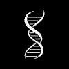 White DNA double helix symbol on a black background